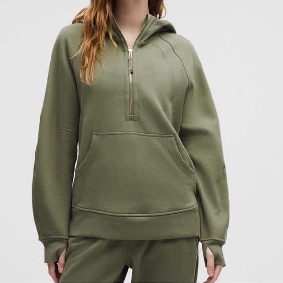 lululemon athletica Tops - Lululemon Scuba Oversized 1/2 zip full length hoodie Bayleaf/Gold
